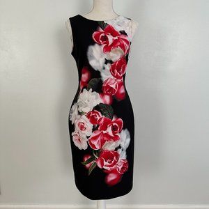 Calvin Klein Red and White Flower dress size 4